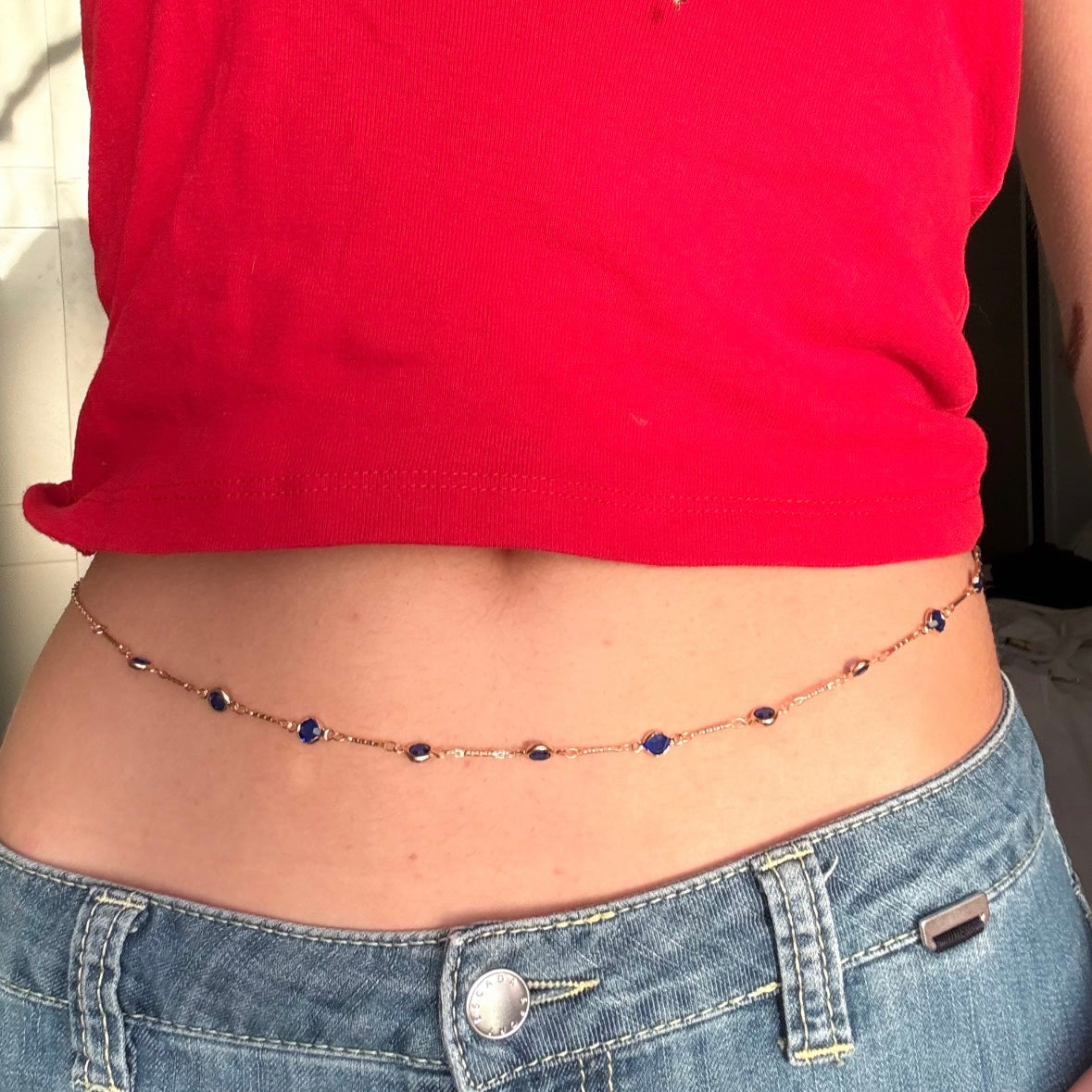 Gold and Blue Bead Bellychain